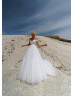 Off Shoulder Beaded White Lace Tulle Sweet Wedding Dress